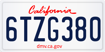 CA license plate 6TZG380