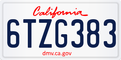 CA license plate 6TZG383