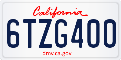 CA license plate 6TZG400