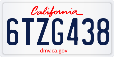 CA license plate 6TZG438