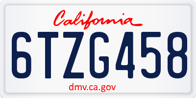 CA license plate 6TZG458