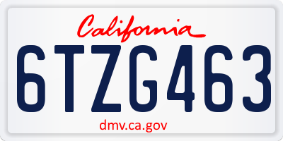 CA license plate 6TZG463