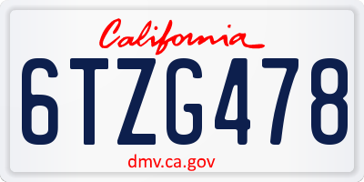 CA license plate 6TZG478