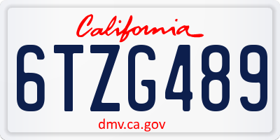 CA license plate 6TZG489