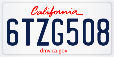 CA license plate 6TZG508