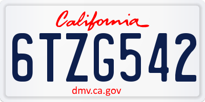 CA license plate 6TZG542