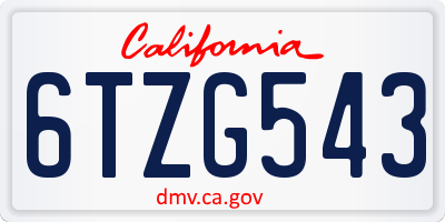CA license plate 6TZG543