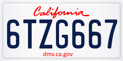 CA license plate 6TZG667