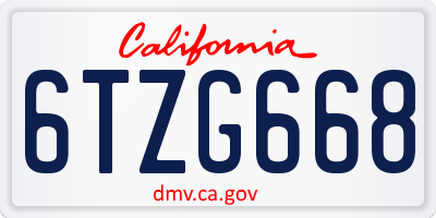CA license plate 6TZG668
