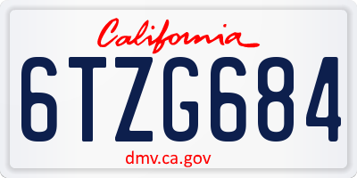 CA license plate 6TZG684
