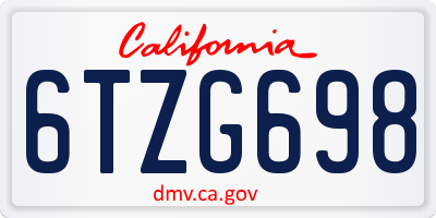 CA license plate 6TZG698