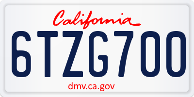 CA license plate 6TZG700