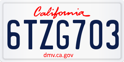 CA license plate 6TZG703