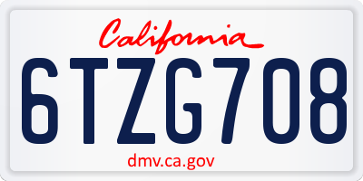 CA license plate 6TZG708