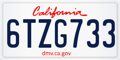 CA license plate 6TZG733