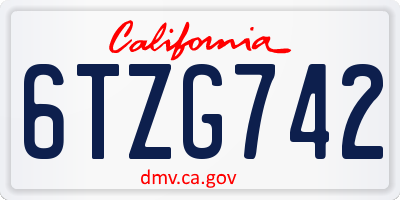 CA license plate 6TZG742