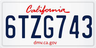 CA license plate 6TZG743