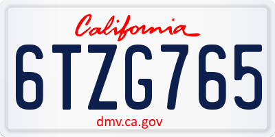 CA license plate 6TZG765