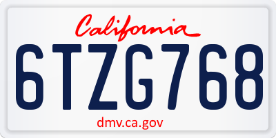 CA license plate 6TZG768