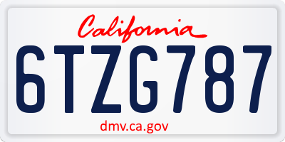 CA license plate 6TZG787