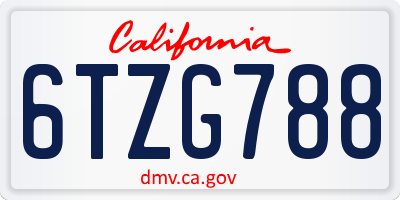 CA license plate 6TZG788