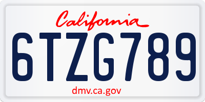 CA license plate 6TZG789