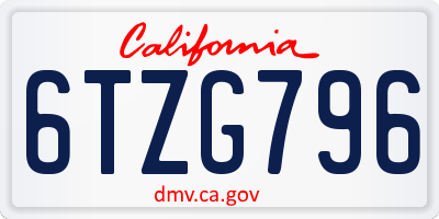 CA license plate 6TZG796