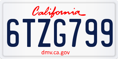 CA license plate 6TZG799