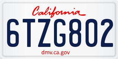 CA license plate 6TZG802