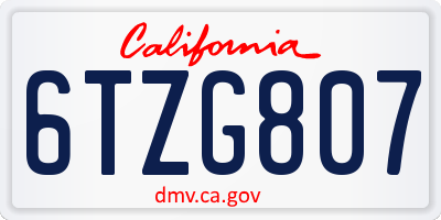 CA license plate 6TZG807