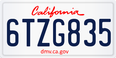 CA license plate 6TZG835