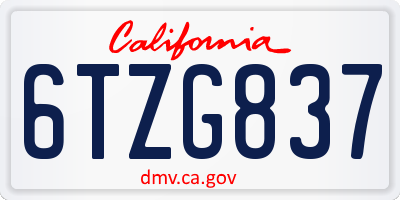 CA license plate 6TZG837