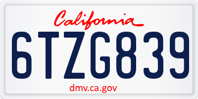 CA license plate 6TZG839
