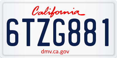 CA license plate 6TZG881