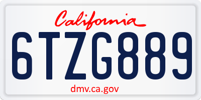 CA license plate 6TZG889