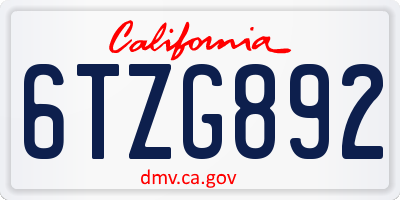 CA license plate 6TZG892