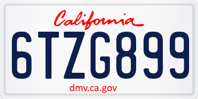 CA license plate 6TZG899