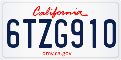 CA license plate 6TZG910