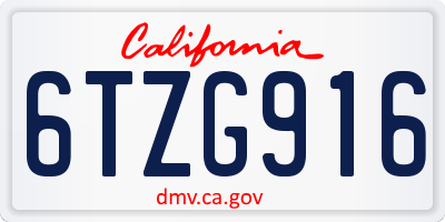 CA license plate 6TZG916