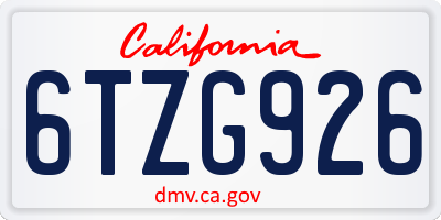 CA license plate 6TZG926