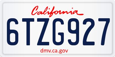 CA license plate 6TZG927
