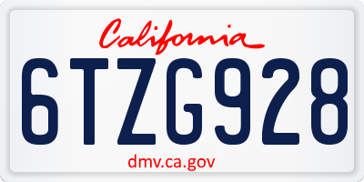 CA license plate 6TZG928
