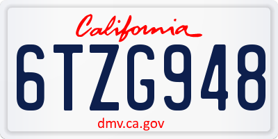 CA license plate 6TZG948