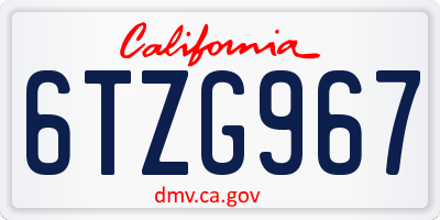 CA license plate 6TZG967