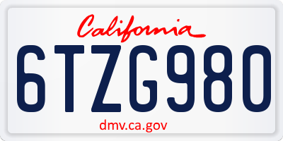 CA license plate 6TZG980