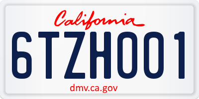 CA license plate 6TZH001