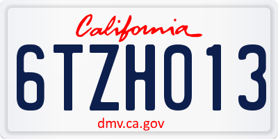 CA license plate 6TZH013
