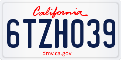 CA license plate 6TZH039