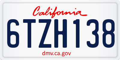 CA license plate 6TZH138