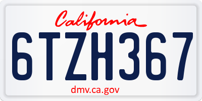 CA license plate 6TZH367